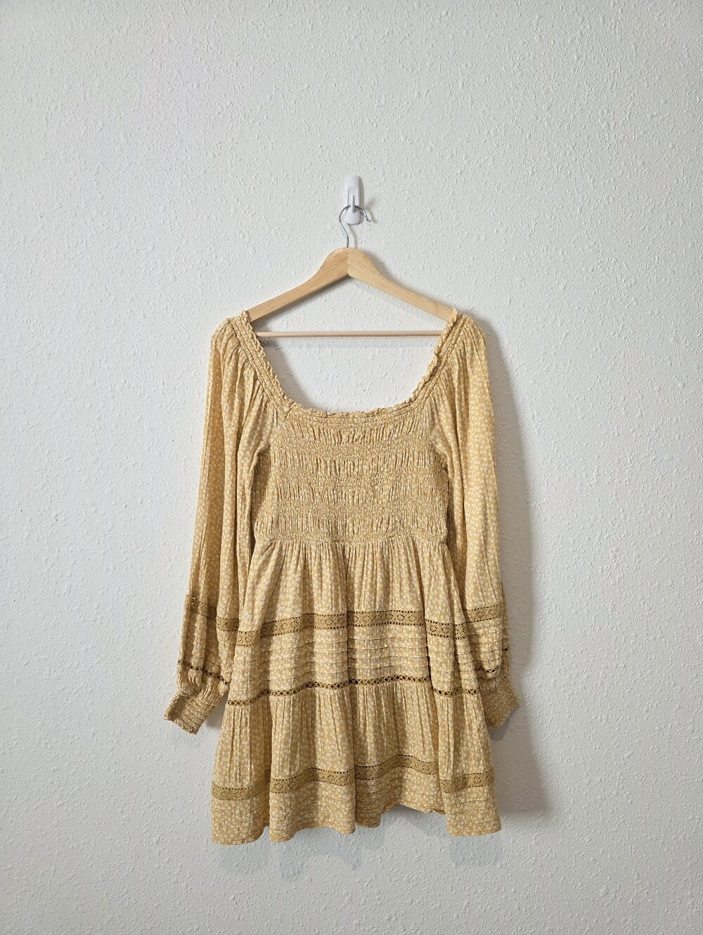 AE Yellow Floral Smocked Mini Dress S - Picture 6 of 8